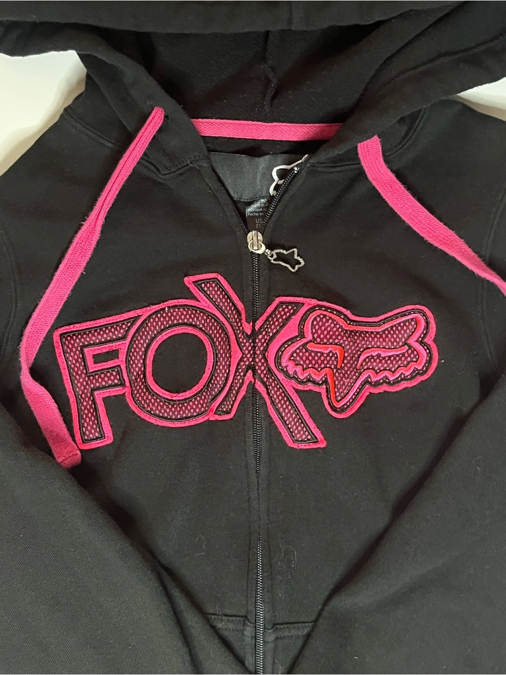 Fox Black Hoodie with Hot Pink Logo and Trim